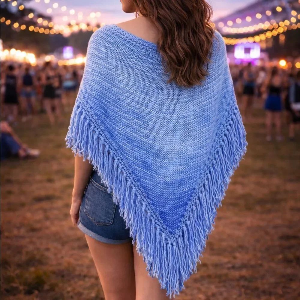 HAND CRAFTED Chunky Scarf Shawl fringe denim wool cotton mohair cashmere silk